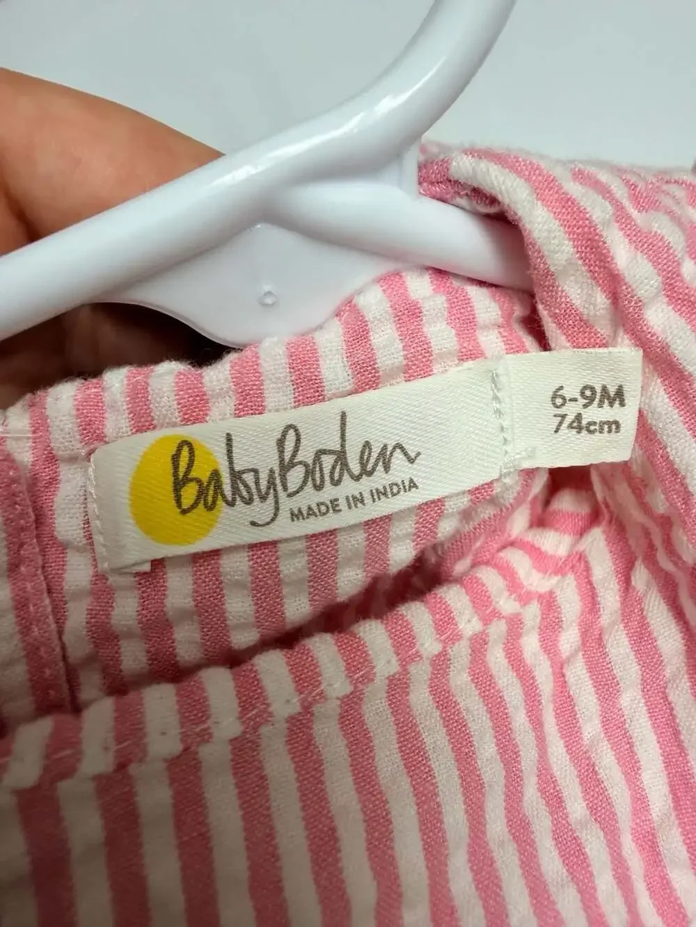 Baby Boden Pink White Striped Gingham Floral Strawberry Embroidered Top 6-9m